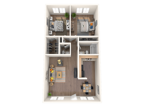 Floor plan for 2 beds, 1.5 baths, 950 sqft